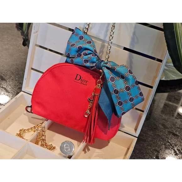 Christian Dior Red Clutch w/Crossbody Chain, Charms & Twilly Added NWOT + brush - Picture 2 of 13